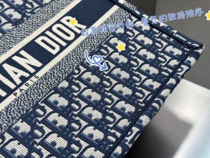  Dior Medium Dior Book Tote Ecru and Blue Dior Oblique Embroidery #3264 - Image 6