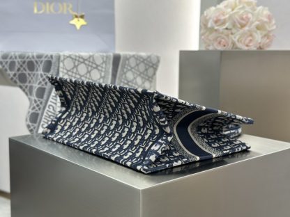  Dior Medium Dior Book Tote Ecru and Blue Dior Oblique Embroidery #3264 - Image 5
