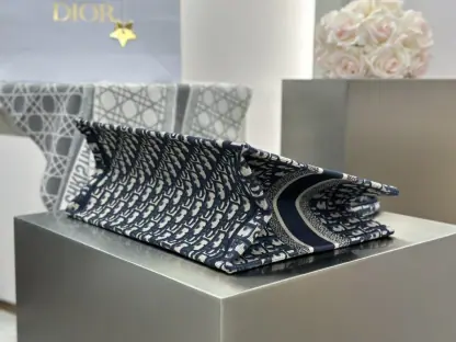  Dior Medium Dior Book Tote Ecru and Blue Dior Oblique Embroidery #3264 - Image 5