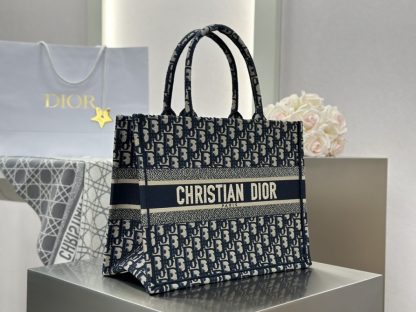 Replica Dior Medium Dior Book Tote Ecru and Blue Dior Oblique Embroidery #3264