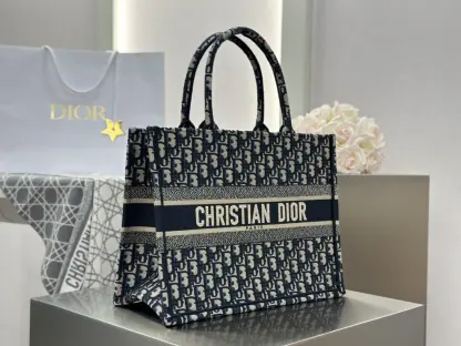 Replica Dior Medium Dior Book Tote Ecru and Blue Dior Oblique Embroidery #3264