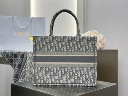  Dior Medium Dior Book Tote Ecru and Gray Dior Oblique Embroidery #3265 - Image 3