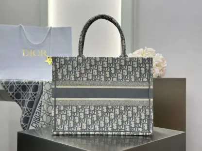  Dior Medium Dior Book Tote Ecru and Gray Dior Oblique Embroidery #3265 - Image 3