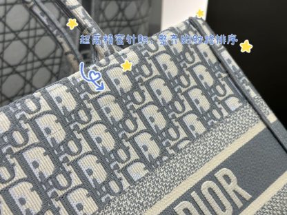  Dior Medium Dior Book Tote Ecru and Gray Dior Oblique Embroidery #3265 - Image 9