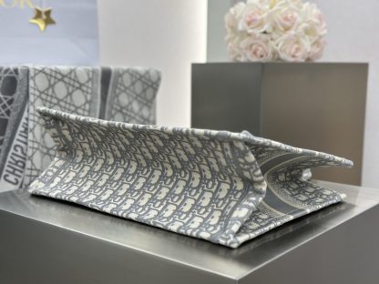  Dior Medium Dior Book Tote Ecru and Gray Dior Oblique Embroidery #3265 - Image 8