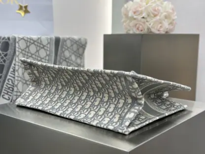  Dior Medium Dior Book Tote Ecru and Gray Dior Oblique Embroidery #3265 - Image 8