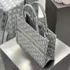  Dior Medium Dior Book Tote Ecru and Gray Dior Oblique Embroidery #3265 - Image 5