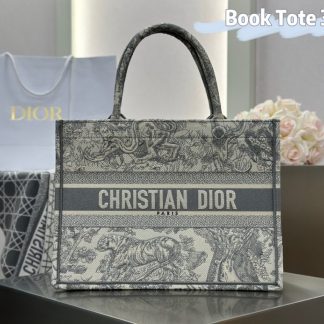 Replica Medium Dior Book Tote Ecru and Gray Toile de Jouy Embroidery #3272