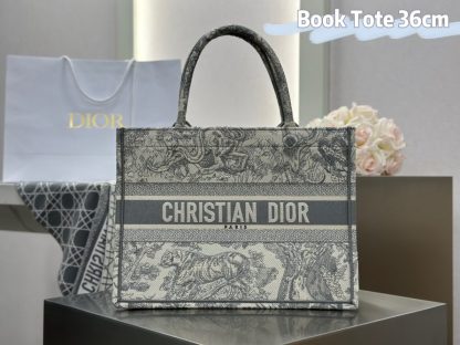 Replica Medium Dior Book Tote Ecru and Gray Toile de Jouy Embroidery #3272