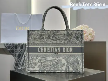 Replica Medium Dior Book Tote Ecru and Gray Toile de Jouy Embroidery #3272