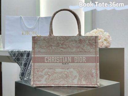 Replica Medium Dior Book Tote Ecru and Pink Toile de Jouy Embroidery #3271