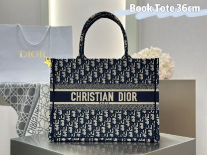 Replica Dior Medium Dior Book Tote Ecru and Blue Dior Oblique Embroidery #3264