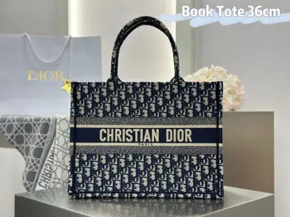 Replica Dior Medium Dior Book Tote Ecru and Blue Dior Oblique Embroidery #3264