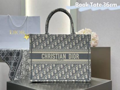 Replica Dior Medium Dior Book Tote Ecru and Gray Dior Oblique Embroidery #3265