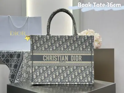 Replica Dior Medium Dior Book Tote Ecru and Gray Dior Oblique Embroidery #3265
