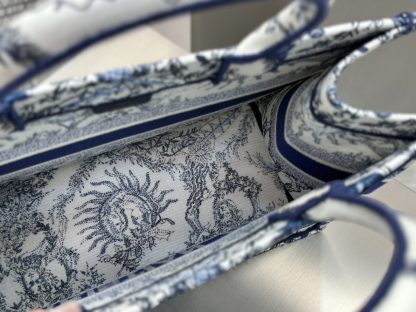  Medium Dior Book Tote White and Navy Blue Toile de Jouy Soleil Embroidery #3274 - Image 3