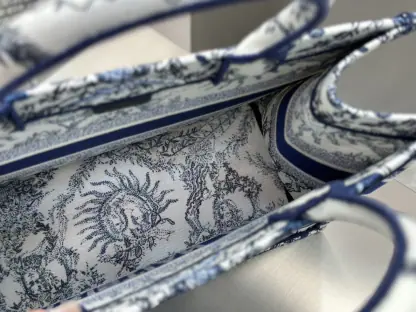  Medium Dior Book Tote White and Navy Blue Toile de Jouy Soleil Embroidery #3274 - Image 3