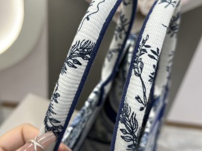  Medium Dior Book Tote White and Navy Blue Toile de Jouy Soleil Embroidery #3274 - Image 2