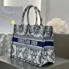  Medium Dior Book Tote White and Navy Blue Toile de Jouy Soleil Embroidery #3274 - Image 5