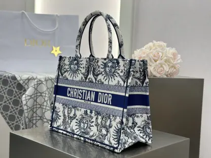 Medium Dior Book Tote White and Navy Blue Toile de Jouy Soleil Embroidery #3274 - Image 5