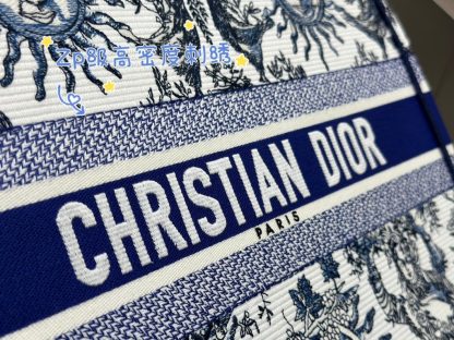  Medium Dior Book Tote White and Navy Blue Toile de Jouy Soleil Embroidery #3274 - Image 4