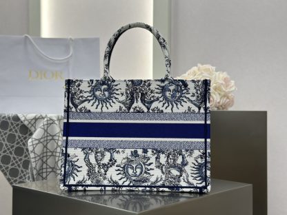  Medium Dior Book Tote White and Navy Blue Toile de Jouy Soleil Embroidery #3274 - Image 6