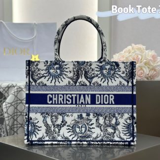 Replica Medium Dior Book Tote White and Navy Blue Toile de Jouy Soleil Embroidery #3274