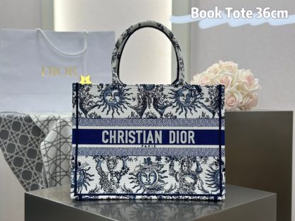 Replica Medium Dior Book Tote White and Navy Blue Toile de Jouy Soleil Embroidery #3274