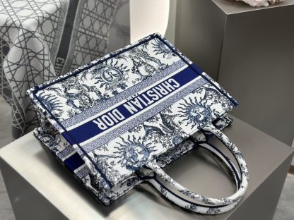  Medium Dior Book Tote White and Navy Blue Toile de Jouy Soleil Embroidery #3274 - Image 7