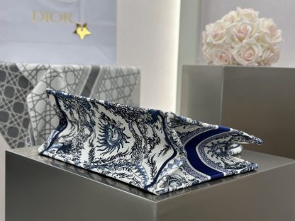  Medium Dior Book Tote White and Navy Blue Toile de Jouy Soleil Embroidery #3274 - Image 9