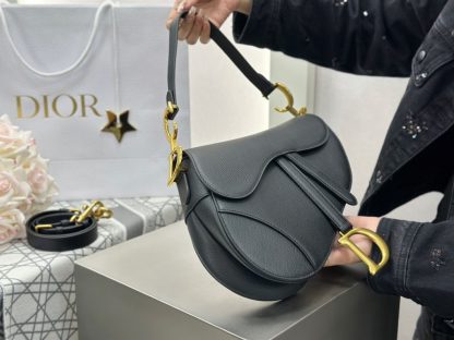  Saddle Bag with Strap Black Grained Calfskin #3258 - Image 13