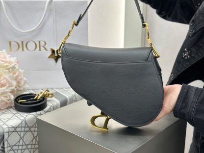  Saddle Bag with Strap Black Grained Calfskin #3258 - Image 14