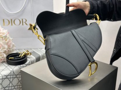  Saddle Bag with Strap Black Grained Calfskin #3258 - Image 10