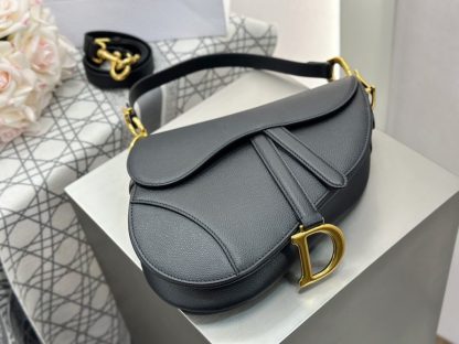  Saddle Bag with Strap Black Grained Calfskin #3258 - Image 15
