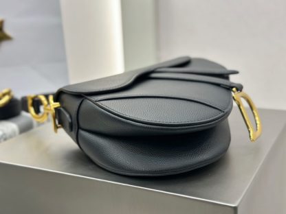  Saddle Bag with Strap Black Grained Calfskin #3258 - Image 11