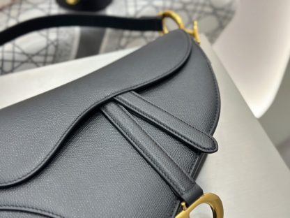  Saddle Bag with Strap Black Grained Calfskin #3258 - Image 6