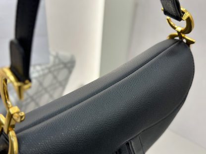  Saddle Bag with Strap Black Grained Calfskin #3258 - Image 7