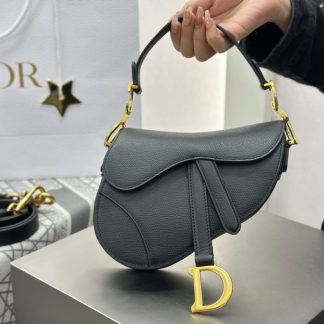 Replica Mini Saddle Bag with Strap Black Grained Calfskin #3259