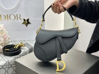 Replica Mini Saddle Bag with Strap Black Grained Calfskin #3259