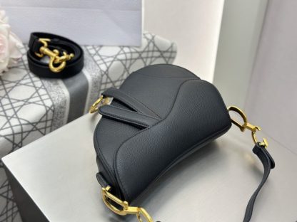  Mini Saddle Bag with Strap Black Grained Calfskin #3259 - Image 12