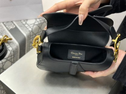  Mini Saddle Bag with Strap Black Grained Calfskin #3259 - Image 13