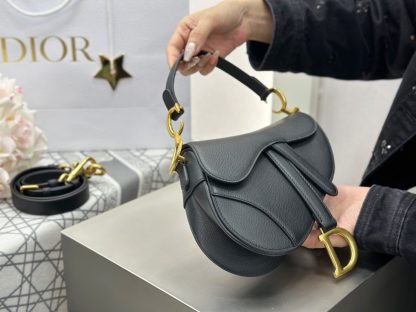  Mini Saddle Bag with Strap Black Grained Calfskin #3259 - Image 14