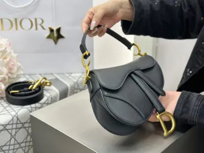  Mini Saddle Bag with Strap Black Grained Calfskin #3259 - Image 14