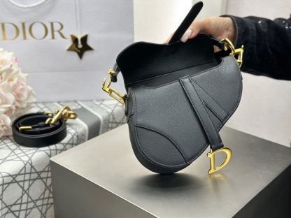  Mini Saddle Bag with Strap Black Grained Calfskin #3259 - Image 15