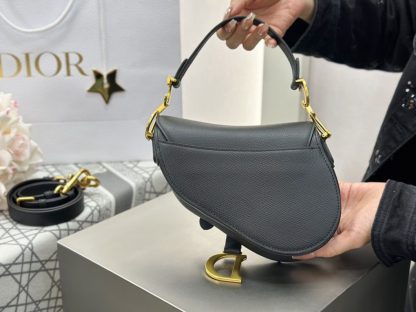  Mini Saddle Bag with Strap Black Grained Calfskin #3259 - Image 17