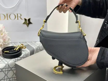  Mini Saddle Bag with Strap Black Grained Calfskin #3259 - Image 17