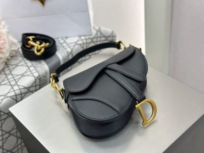  Mini Saddle Bag with Strap Black Grained Calfskin #3259 - Image 18