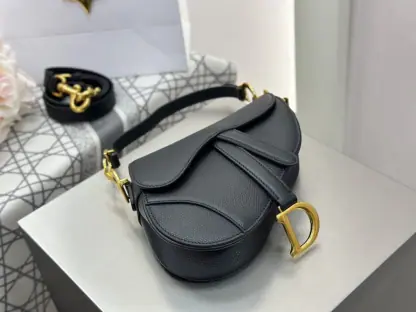 Mini Saddle Bag with Strap Black Grained Calfskin #3259 - Image 18