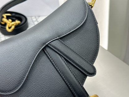  Mini Saddle Bag with Strap Black Grained Calfskin #3259 - Image 4