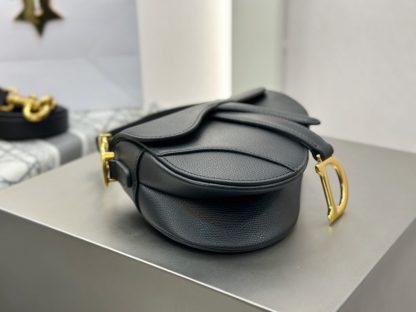  Mini Saddle Bag with Strap Black Grained Calfskin #3259 - Image 6